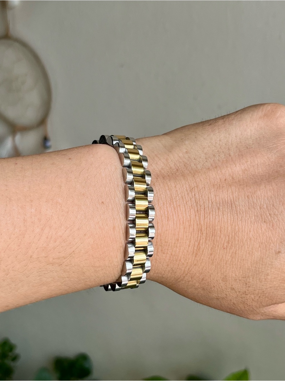 Two-Tone Gold and Silver Stainless Steel Link Bracelet - Women Jewelry